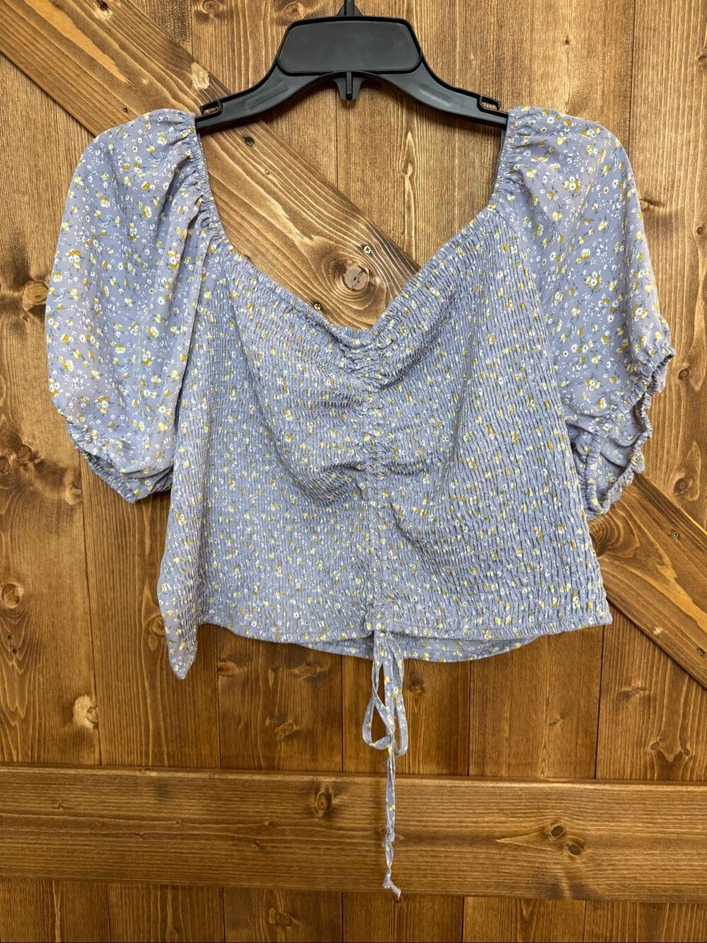 Forever 21+ Women’s 2X Purple Floral Smocked Crop Top Puff Sleeve NWT(9452)